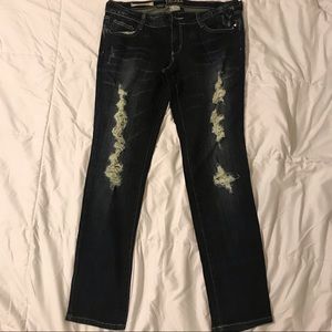 Decree dark wash skinny jeans with destruction